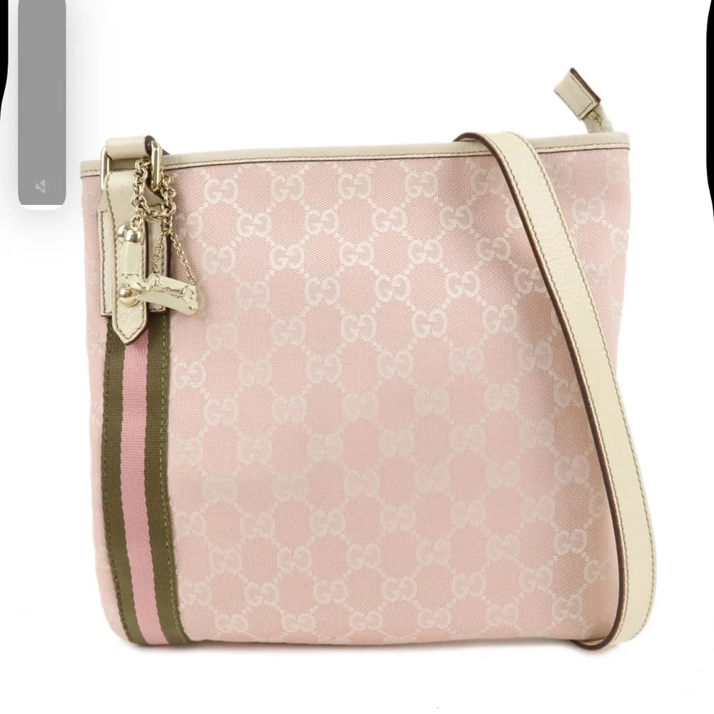 Gucci Pink and Beige Canvas Shoulder Bag